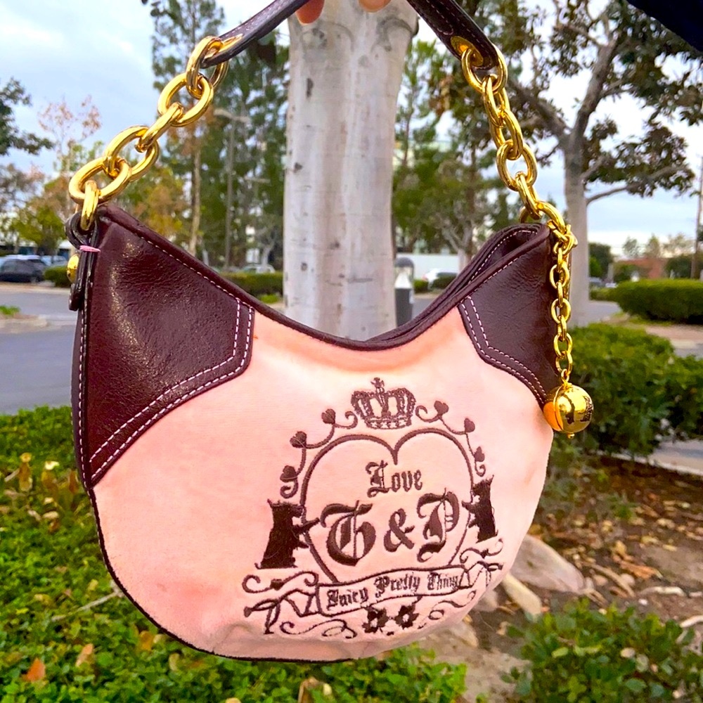 Y2K Juicy Couture BABY PINK velour shoulder bag Purse Bag RARE STUNNING!!